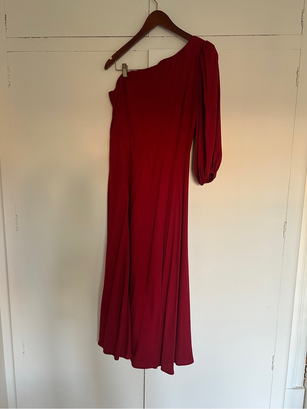 Reformation One-Shoulder Red Maxi Dress with Balloon Sleeve - Picture 4 of 4